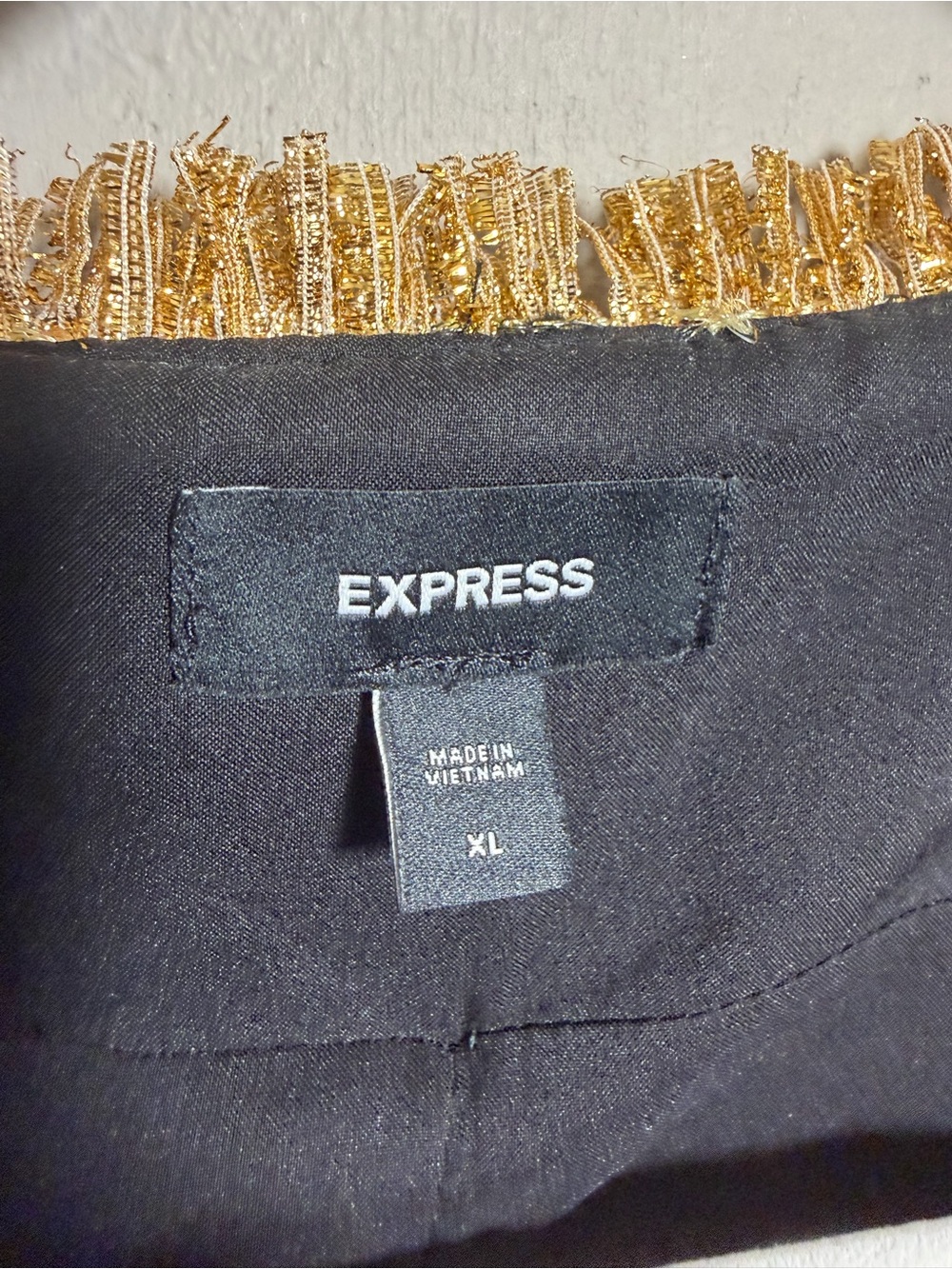 Express Metallic Tweed Fringe Trim Jacket Blazer Gold - Picture 7 of 7